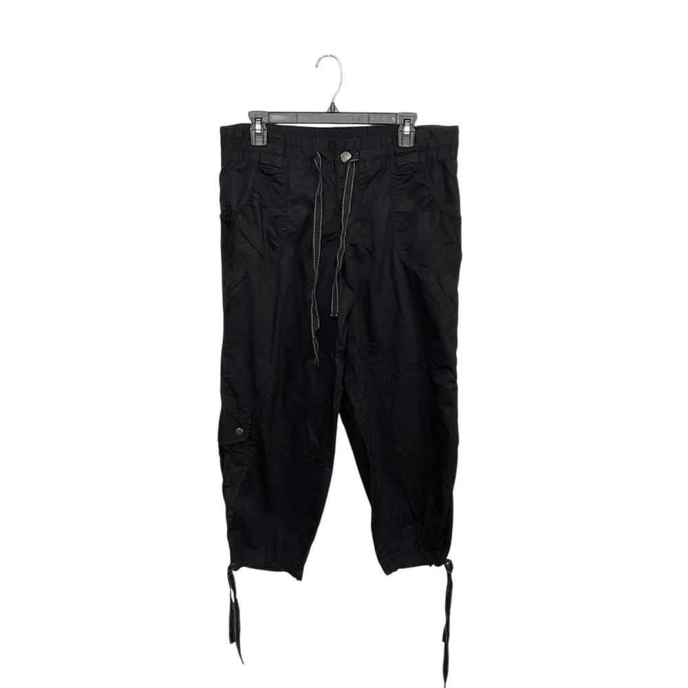 Calvin Klein Black Cargo Capri Pants Drawstring Waist Womens Size 12 Large